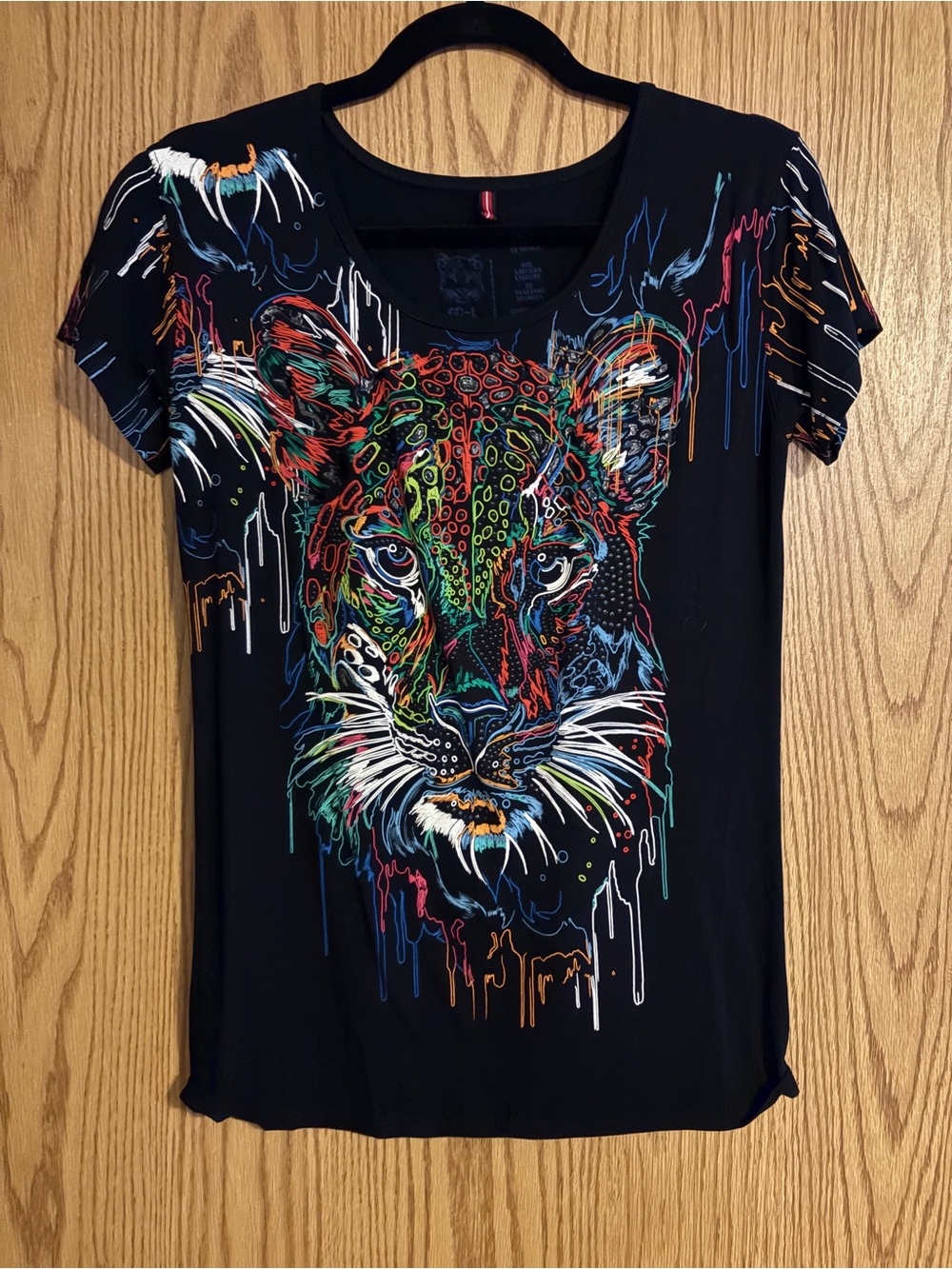 Black Multicolor Leopard Graphic Tee